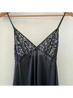 OLGA VINTAGE NIGHTGOWN Black Maxi Full Sweep Glam Goth Slip Sexy Dress Size S